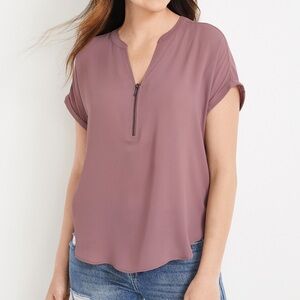 Maurices Geneva Solid Zipper Neck Blouse Large